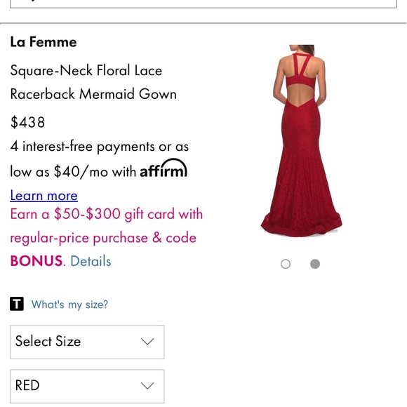 La Femme Red Square Neck Floral Lace Racerback Mermaid Prom Gown - Picture 2 of 4